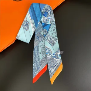 رائع السرج طباعة الصيف وشاح 2023 العلامة التجارية تصميم المرأة نحيل حقيبة الأوشحة رباط شعر الرقبة وشاح حريري السيدات Foulard عقال